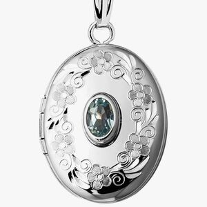 Floral Silver Locket Necklace with Blue Topaz Sterling Silver